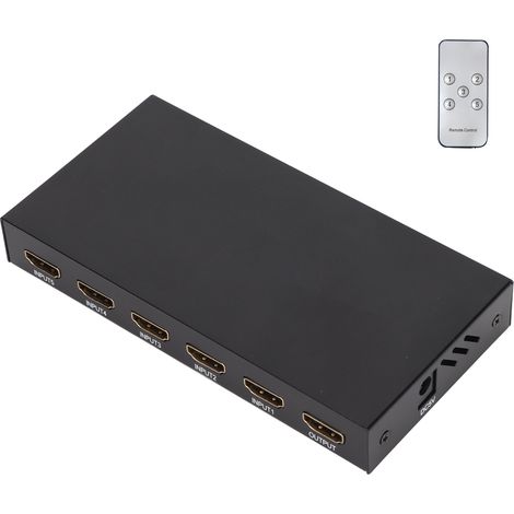 5x1 HD Multimedia-Schnittstellenschalter, 4Kx2K-kompatibel, mit 3D-Fernbedienung und 100-240V-Steckdose. (1/5)