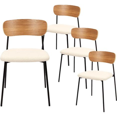Altobuy – Lot de 4 chaises en bois et métal – Assise en tissu bouclettes – Dossier en bois multiplis – Pieds en métal laqué noir – Hauteur d'assise 48 cm (1/5)