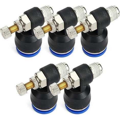 Lot de 5 raccords coudés à 90° à enfichage rapide 6/8mm, vannes de régulation de débit d’air pour compresseurs et systèmes pneumatiques, filetage 1/4″ (1/5)