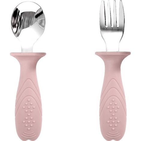 Babybesteck-Set – 2-teilig – Kinderlöffel- und Gabelset – Edelstahl und lebensmittelechtes Silikon – Kinderbesteck-Set (1/5)