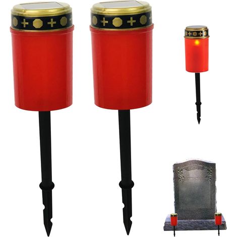 Juego de 2 luces solares impermeables de luto con estaca para jardín para decoración exterior - Rojo (1/5)