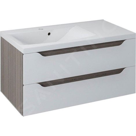 WAVE Meuble sous-vasque 90x45x48cm, gauche/blanc/wengé mali (1/5)