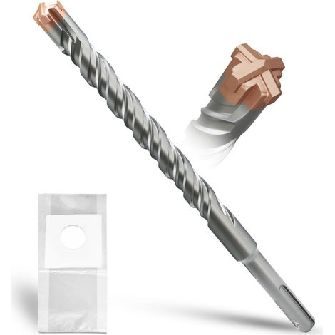Foret SDS Plus 16 mm × 210 mm, avec 4 tranchants en carbure de tungstène, tête avec revêtement, foret à maçonnerie, foret à béton, pour pierre, béton, pierre naturelle, mur de brique (1/5)