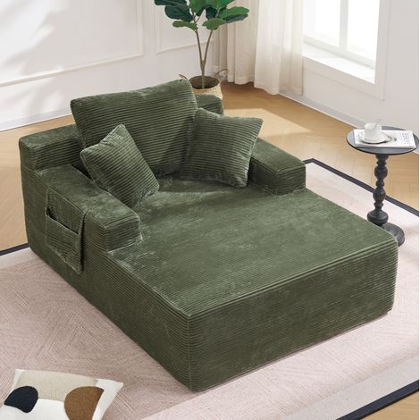 Sofá de pana verde 150 x 110 x 70 cm, sin montaje HAVRYA (1/5)
