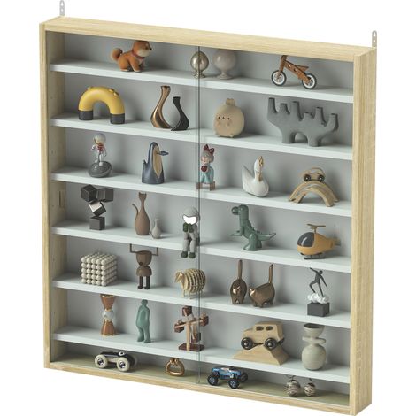 Vitrine murale 6 étagères réglables 2 portes coulissantes en verre 80 x 9,5 x 83 cm (1/5)