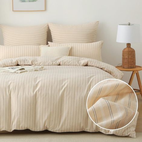 Housse de Couette 220x240 Coton - Beige Rayé (1/5)