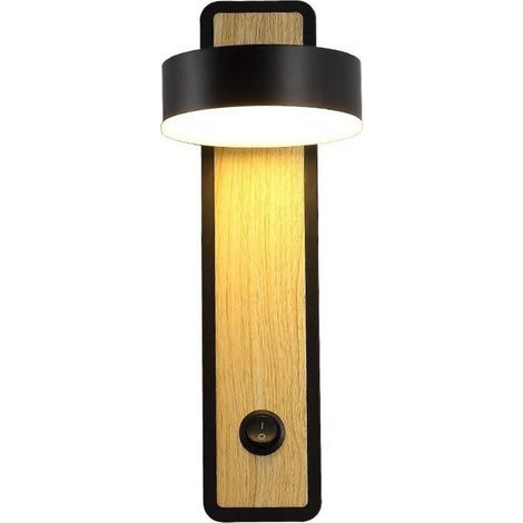 noir Applique murale en bois de style rétro européen, en aluminium, idéale pour une chambre, lumière chaude (1/4)