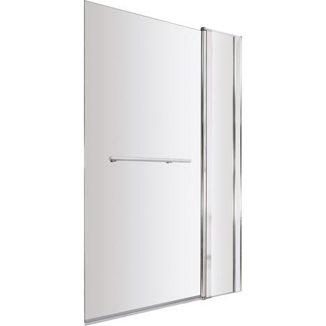 6mm Toughened Safety Glass Reversible Straight Shower Bath Screen with Fixed Panel and Rail - Chrome