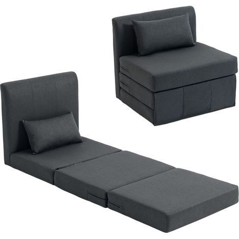Fauteuil convertible 2 en 1 en lin, canapé-lit pliable, chaise rembourrée pour invités, couleur gris foncé