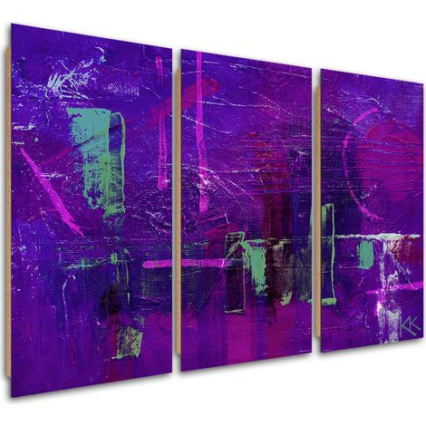 Quadro deco panel 3 paneli, Astrazione dipinta a mano viola - 90x60 (1/5)