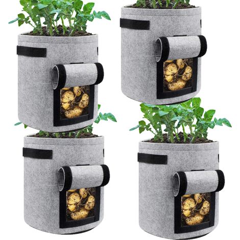 Lot de 4 sacs de culture pour pommes de terre de 15 L avec poignées et fenêtres Velcro (25,4 cm de profondeur x 30,5 cm de hauteur) (1/5)