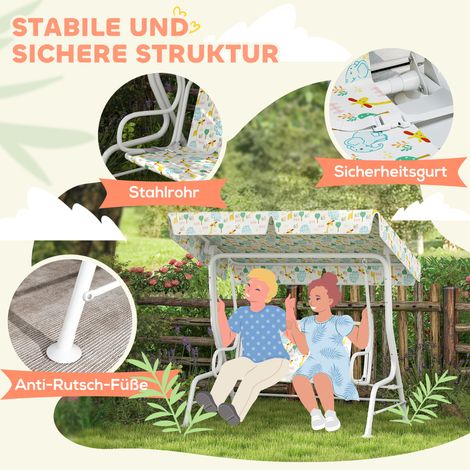 Balançoire enfant jardin en acier blanc, 2 places, capacité max 60 kg, portique de jeu extérieur (1/4)