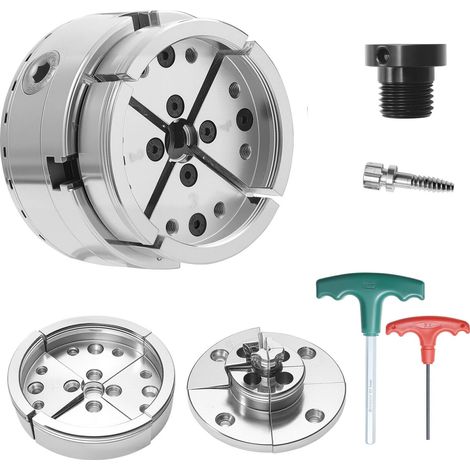 Morse 4 Pouces Mandrin Tour Bois Auto-Centrant,Ensemble avec Adaptateur 1 x 8TPI,Jaws Ronds et Échelonnés en Acier Renforcé (1/5)