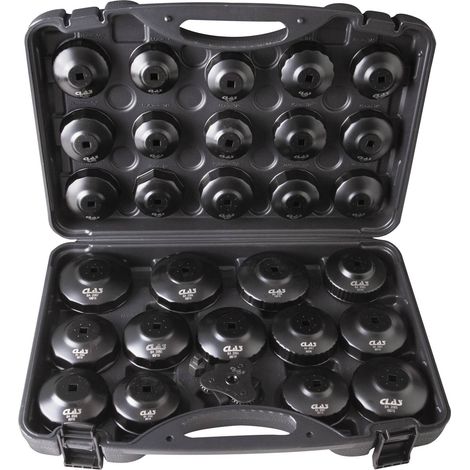 Clas – Coffret cliquet et douilles filtres à huile 30 pièces – Entraînement 3/8" avec réducteur 1/2" à 3/8" – Pour Renault, PSA, VAG, Opel, Mercedes (1/3)