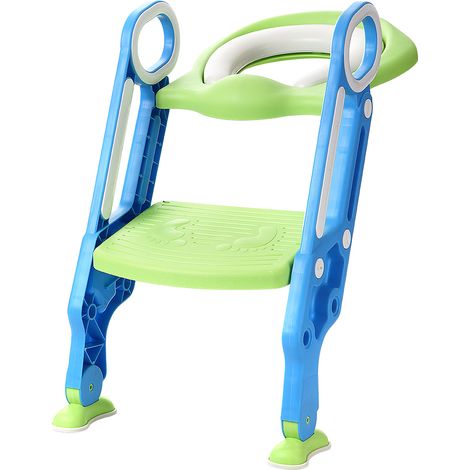 Siège de Toilette Enfant Pliable et Réglable, Reducteur de Toilette Bébé avec Marches Larges, Lunette de Toilette Confortable Matériaux de Haute Qualité (Version Améliorée), Bleu+Vert (1/5)