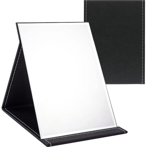 Miroir pliable portable, noir, cuir, 2 cm, 17 x 12,2 cm, miroir de table multi-angles, miroir de voyage, miroir de maquillage super HD (1/5)