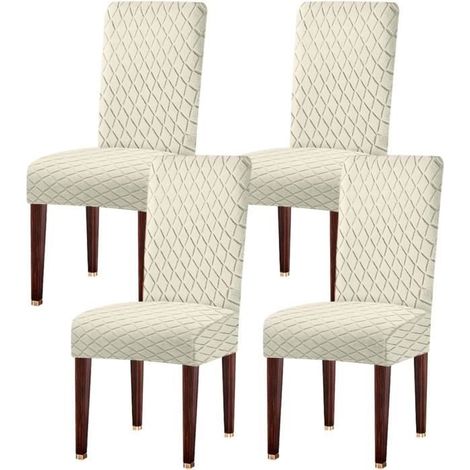 Housse de Chaise 4 Pièces, Extensible Amovible Lavable Housse pour chaise salle à manger, Beige (1/4)
