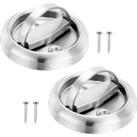 Poignées de porte encastrées - Lot de 2 poignées rondes encastrées, verrous de meubles en acier inoxydable, poignées de porte coupe-feu encastrées dissimulées - Argent