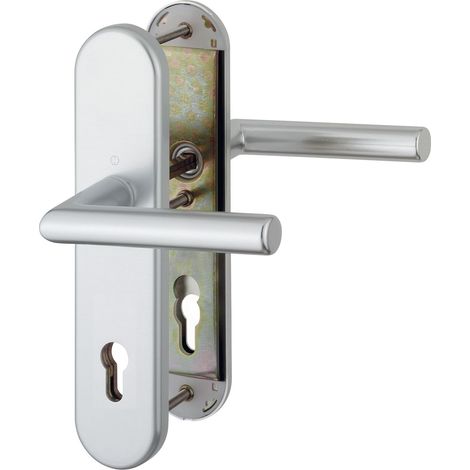 Sicherheits-Drückergarnitur AMSTERDAM, PZ88 Kernziehschutz, für Türstärke 62-72mm, RC3, silber eloxiert ÖNORM (1/5)