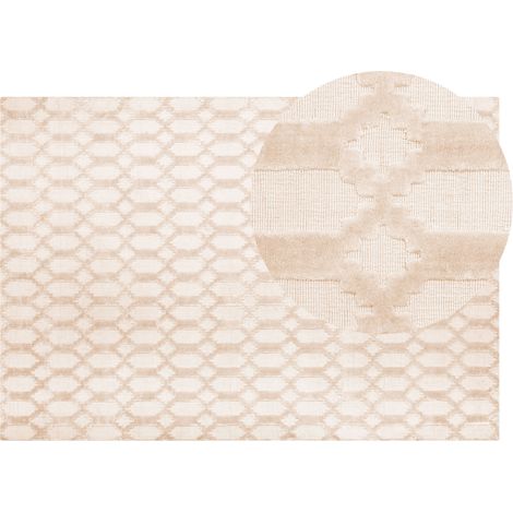 Alfombra de viscosa beige 140 x 200 cm patrón geométrico tejido a mano Cizre (1/5)