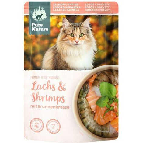 PURE NATURE CAT Cibo umido per gatti Bustina da 85 g - Adulto Salmone con gamberetti 85 g