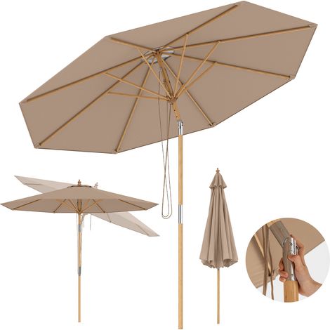 Parasol Rond 280 cm, Parasol de Table de Marché en Bambou avec Inclinaison à Bouton-Poussoir, 8 Baleines, Hauteur Réglable pour Jardin, Plage, Marron (1/5)