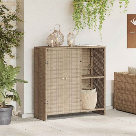 vidaXL  Storage Cabinet  with Shelf Beige 100 x 36 x 102 cm Rattan