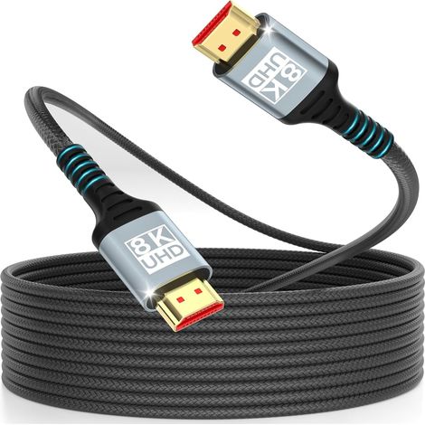 Câble HDMI 2.1 5M – 8K@60Hz 4K@120Hz – HDR10 eARC 3D HDCP 2.2/2.3 – PS5/PS4, Xbox, TV, Blu-ray, Moniteur, Laptop (1/5)