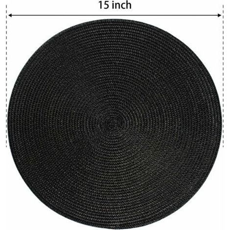 Table à manger Lot de 6 Sets de Table Tressés Ronds Noirs pour Tables à Manger Sets de Table Tissés Lavables Antidérapants 38cm - Le noir (1/4)