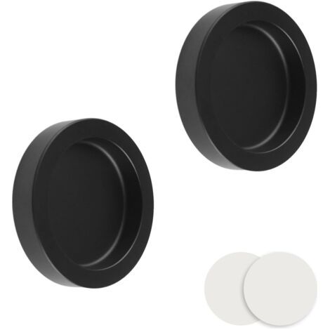 Lot de 2 poignées de porte coulissante rondes auto-adhésives en alliage d'aluminium invisibles pour tiroir, armoire, armoire (noir) (1/5)