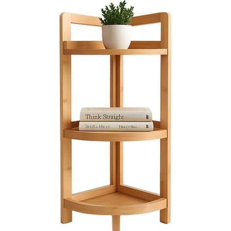 Étagère d'angle Relaxdays en bambou, 3 étagères, H 77 x L 23 x P 23 cm, pour salle de bain et cuisine, design naturel.