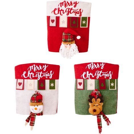 Lot de 6 housses de dossier de chaise de Noël pour salle à manger, housses de chaise de salle à manger de Noël, bonhomme de neige, renne, housses de chaise de décoration de fête de cuisine YMYNY (1/5)