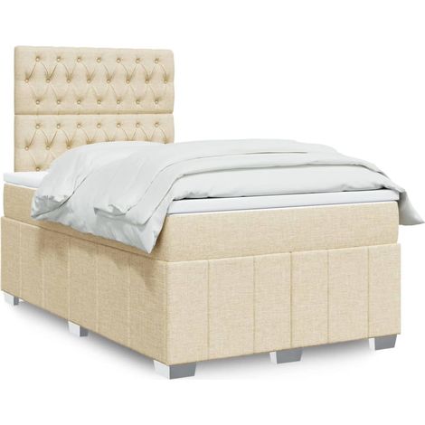 vidaXL Sommier à lattes de lit avec matelas crème 120x190 cm tissu (1/5)