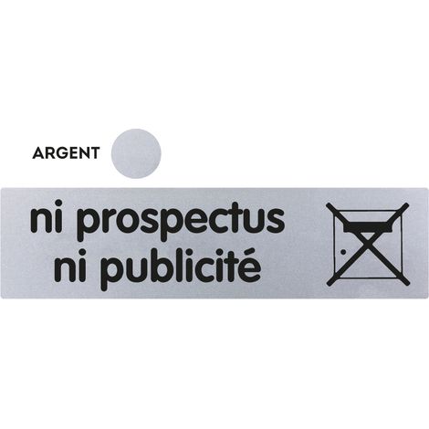 Plaque de porte Ni prospectus ni publicité - Classique argent 170x45mm - 4322186