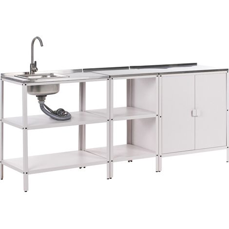 Conjunto de cocina 3 piezas de exterior acero inoxidable 2 islas de cocina y 1 armario con fregadero monomando blanco Vilama (1/5)