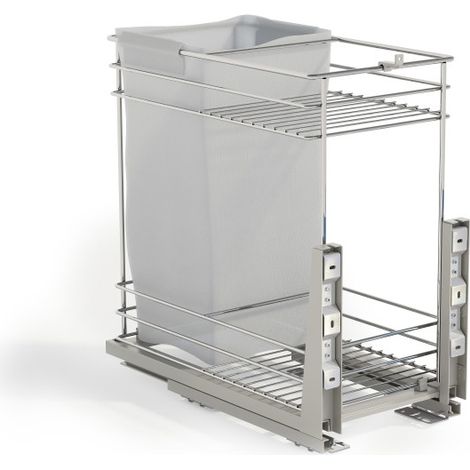 Emuca Carrello estraibile con cestelli e carrello del pane Supra con fissaggio inferiore con chiusura soft, Modulo 300, Acciaio, Cromato lucido (1/5)