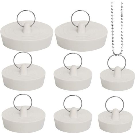 BelleRise - Lot de 8 bouchons de baignoire en caoutchouc avec anneau pour bonde de cuisine (1/5)