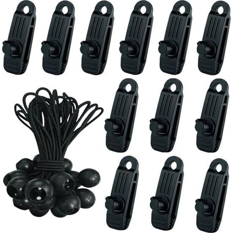 24x Clip de Tente Bâche avec 12x Pince pour bache et 12x Tendeur Corde Elastique, Pince a oeillet pour bache Camping Accessoires pour Tentes, bache Piscine, Bâches, Auvents, Gazebos Tente (1/5)