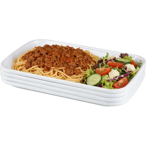 Lot de 4 Assiette Rectangulaire Blanche Petit Plateau Plastique Melamine Assiettes Plates Vaisselle pour Gâteau, Dessert, Salade, Sushi, Buffets, Antipasti, 19 x 12 cm (1/5)