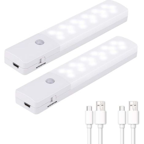 Lot de 2 Veilleuses Sans Fil avec Détecteur de Mouvement - Lampe 18 LED Rechargeable pour Cabinet, Placard, Garage, Couloir (1/5)