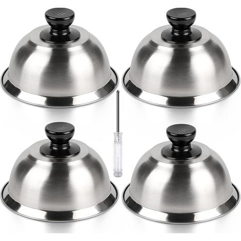 4X Cloche pour Hamburger INOX 16  9 cm, Cloche Chauffante pour Fondre Le Fromage, Cloche de Cuisson Burger avec 1 Mini-Tournevis, Cloche à Chaleur pour Steak (1/5)