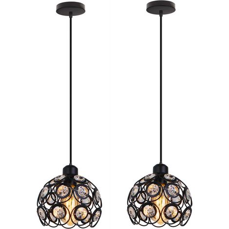 Suspension Luminaire Moderne Lustre Plafonnier Abat-jour Cristal Lampe à Suspension Intérieur Ø20CM E27 Noir - 2Pcs (1/5)