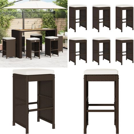 vidaXL Tabourets de bar jardin coussins lot de 6 marron résine tressée (1/5)
