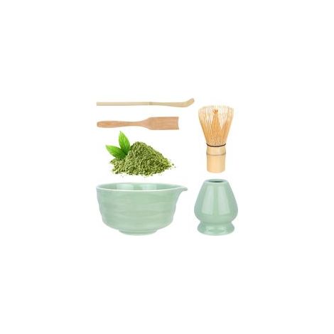 Ensemble matcha dégradé vert – bol en céramique + fouet en bambou (1/5)
