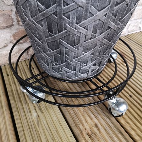 Tom Chambers Handcrafted Heavy Duty Round Black Metal Garden Patio Plant Flower Pot Stand Caddy Trolley Dolly on Strong Metal Castor Wheels 32cm (1/5)