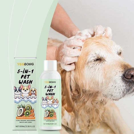 Shampoing 5 en 1 pour animaux de compagnie aux extraits de plantes, hydratant et adoucissant, convient aux chiens et aux chats – 100 ml (1/5)