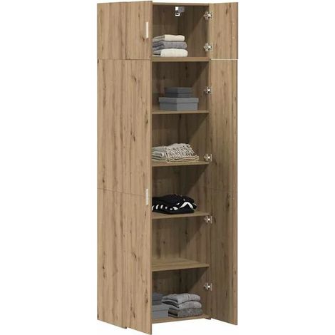 Ensemble de 2 Meubles de Rangement en Chêne Massif Artisanal, Armoire de Storage 70 x 42,5 x 225 cm pour Salon et Entrée (1/5)