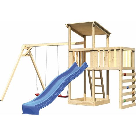 Akubi Spielturm Anna natur Rut. blau DS+ABP+Kletterwand