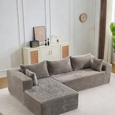Sofa modulaire en velours côtelé gris ardoise 279 x 179 x 83 cm (1/5)
