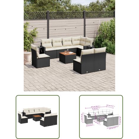 The Living Store 9-tlg. Garten-Sofagarnitur mit Kissen Schwarz Poly Rattan - Gartenmöbel Set - Esszimmerset Outdoor - Lounge Möbel - Rattan Gartenmöbel - Wetterfeste Gartenmöbel (1/3)